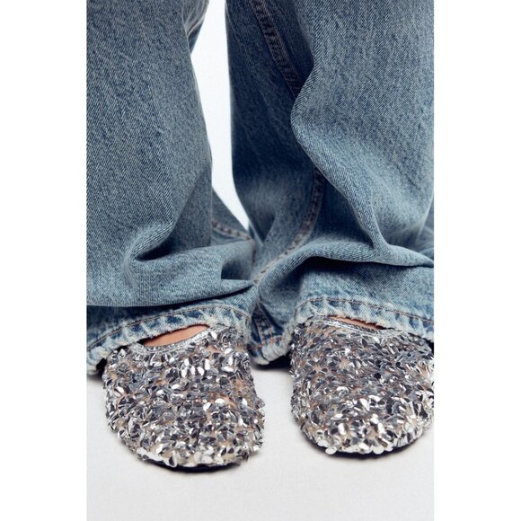 NWT Zara silver sequin ballerina flats, 7.5 - Picture 1 of 13